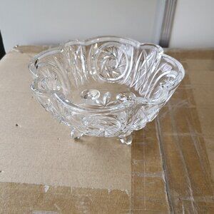 Vintage Cut Crystal Footed Bowl with Etched Star and Pinwheel Design GUC "BIN B"